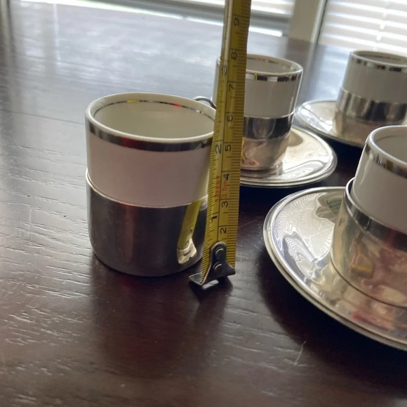 Brazil espresso demitasse set of 6 cups & 4 silver plated saucers MCM Style - Picture 9 of 12
